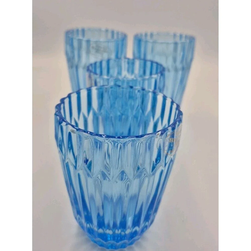 Crate & Barrel Set Of 4Glasses Tumblers Vibrant Blue Shabby Chic Two Sizes 5